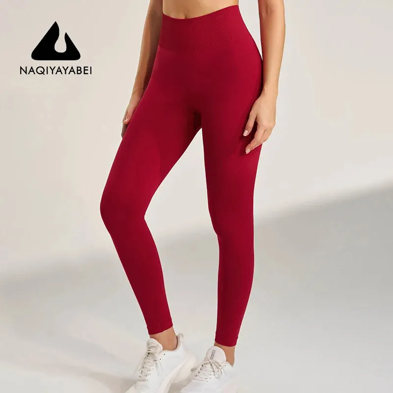 Women's exercise yoga high waist hip peach leggings nude gym yoga pants tight nine points pants