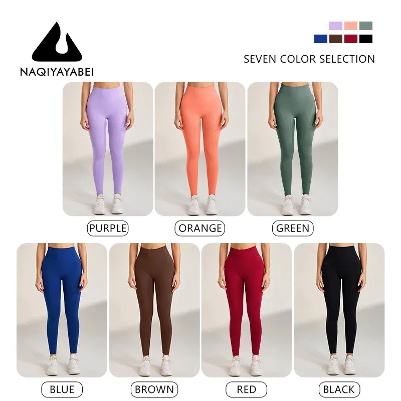 Women's exercise yoga high waist hip peach leggings nude gym yoga pants tight nine points pants