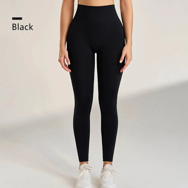 Women's exercise yoga high waist hip peach leggings nude gym yoga pants tight nine points pants