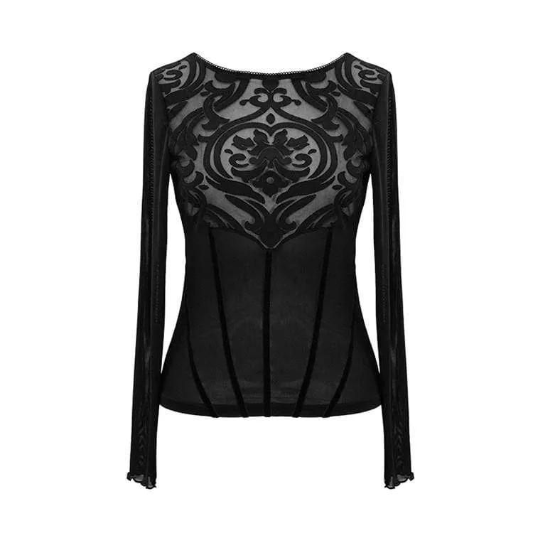 Women's Goth Floral Mesh Tops