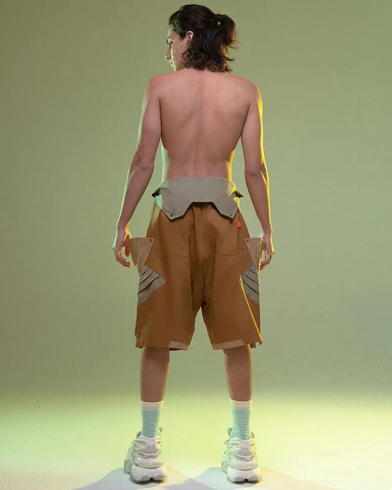 XIPHEVIL Fist Power Cyberpunk Washed Denim Cargo Shorts