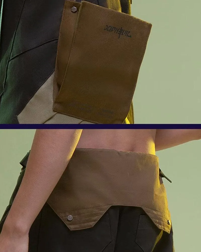 XIPHEVIL Fist Power Cyberpunk Washed Denim Cargo Shorts