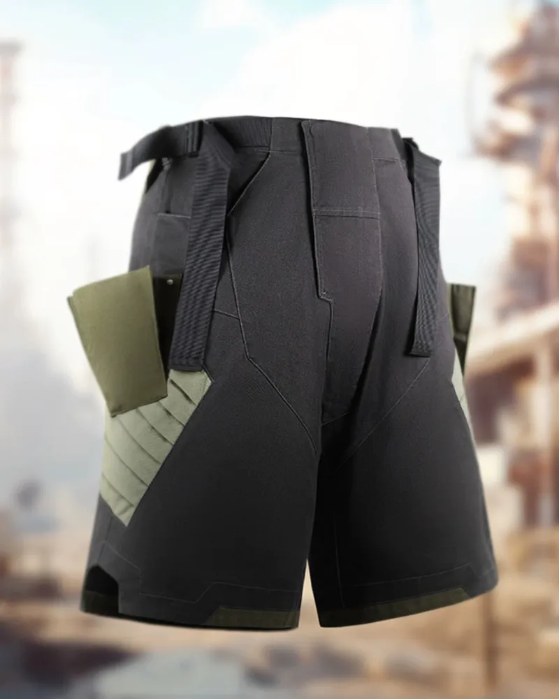 XIPHEVIL Fist Power Cyberpunk Washed Denim Cargo Shorts