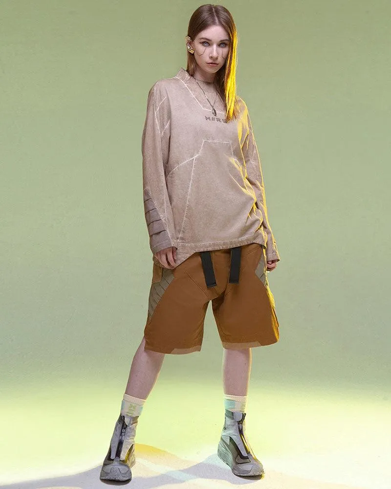 XIPHEVIL Fist Power Cyberpunk Washed Denim Cargo Shorts