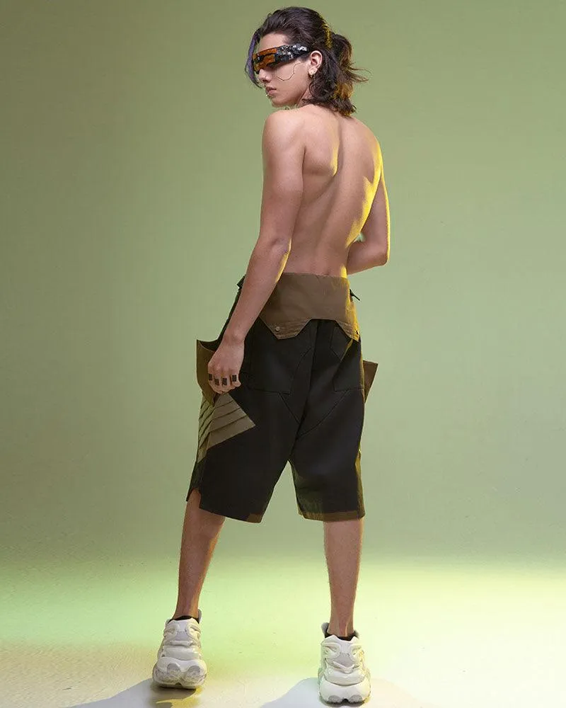 XIPHEVIL Fist Power Cyberpunk Washed Denim Cargo Shorts