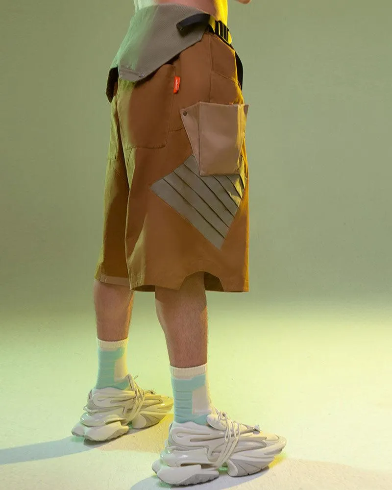 XIPHEVIL Fist Power Cyberpunk Washed Denim Cargo Shorts