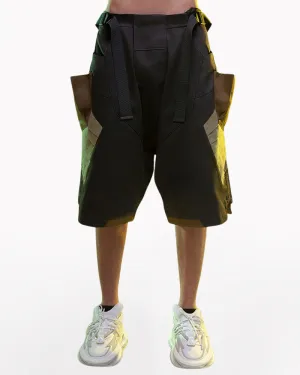 XIPHEVIL Fist Power Cyberpunk Washed Denim Cargo Shorts