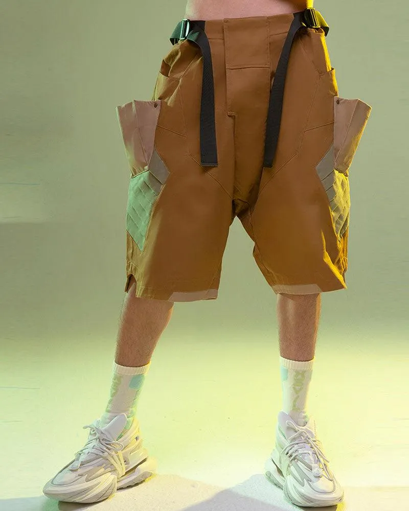 XIPHEVIL Fist Power Cyberpunk Washed Denim Cargo Shorts