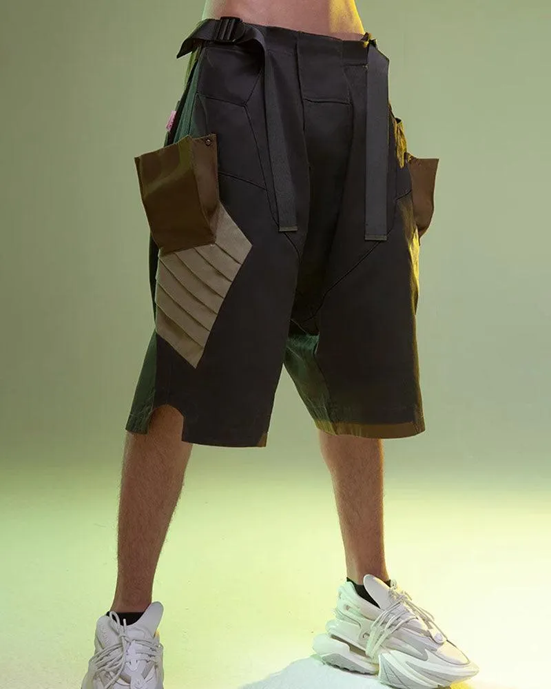 XIPHEVIL Fist Power Cyberpunk Washed Denim Cargo Shorts