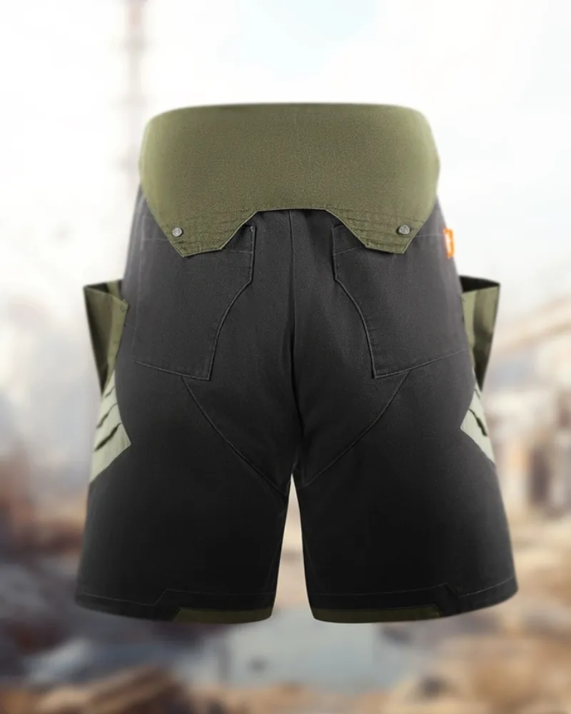 XIPHEVIL Fist Power Cyberpunk Washed Denim Cargo Shorts