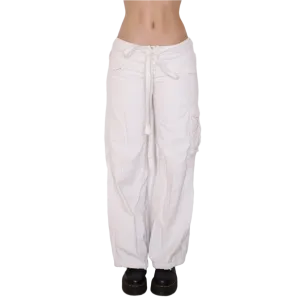 Y2K White Baggy Low Rise Cargo Pants (S)
